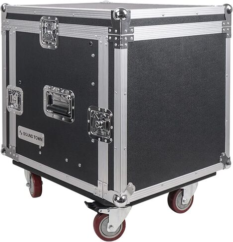 Sound Town 16U PA DJ Pro Audio Rack/Road ATA Case with 2U Drawer, 11U Slant Mixer Top, Two DJ Work Tables, Casters, Pro Tour Grade (MR-DR16UT2) in Saudi Arabia