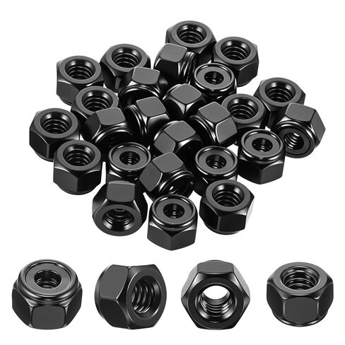 25 Pcs 1/4-20 Nut, M6 Nut, Hardware Nuts, Black Stainless Steel Nylon Insert Locknuts, 11mm Hex Self-Locking Fasteners in Saudi Arabia