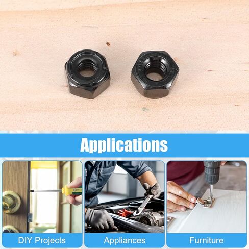 25 Pcs 1/4-20 Nut, M6 Nut, Hardware Nuts, Black Stainless Steel Nylon Insert Locknuts, 11mm Hex Self-Locking Fasteners in Saudi Arabia