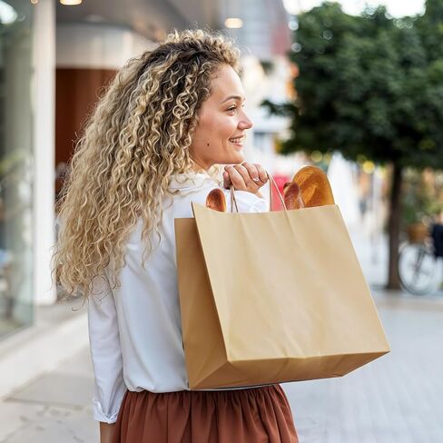 KALIONE Kraft Paper Bags, 25 Count 14" L x 10" W x 15.75" H Ultra Wide Large Paper Gift Bag with Handles, Large Brown Kraft Paper Bag for Takeouts, Shopping, Baby Shower, Food Packing, Gifts in Saudi Arabia