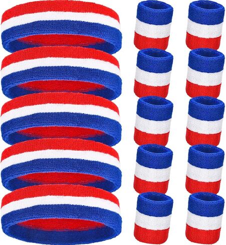 BEMEMO 15 PCS 4th July Sweatband Set Sportband Standband Stands Terry Cloth for American American in Kuwait