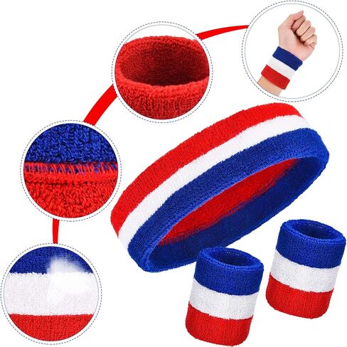 BEMEMO 15 PCS 4th July Sweatband Set Sportband Standband Stands Terry Cloth for American American in Kuwait