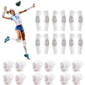 12 Pairs of White Volleyball Arm Sleeves Padded and Knee Pads Stretchy with Thumb Hole,Volleyball Train Accessories,Soft Breathable Protection Pads for Hitting Passing,Fit for Girl Youth Teen Women in Kuwait