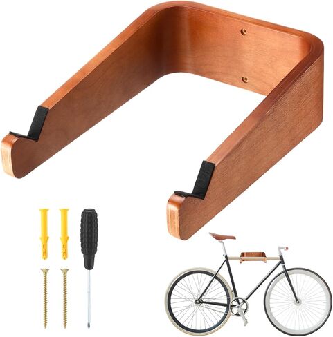Geelin Wooden Bike Wall Mount أفقي دراجة جدار الجدار رف دراجة للدراجة لشقة المرآب المنزلي اجعل شقتك أكثر وضوحًا in Saudi Arabia