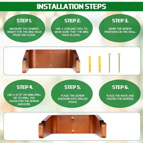 Geelin Wooden Bike Wall Mount أفقي دراجة جدار الجدار رف دراجة للدراجة لشقة المرآب المنزلي اجعل شقتك أكثر وضوحًا in Saudi Arabia