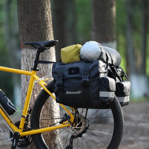 Bike Pannier Bag Premium Waterproof Rhinowalk Double Pannier Bags Saddle Bags for Rear Rack Bicycles With Carrying Handle With Reflective Trim Cycling Accessories-Black (22L) in Kuwait