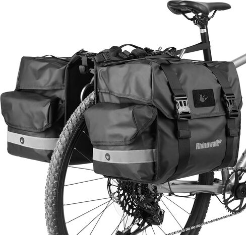 Bike Pannier Bag Premium Premium Rhinowalk Rhinowalk أكياس مزدوجة أكياس سرج لدراجات الرف الخلفي مع مقبض حمل مع إكسسوارات ركوب الدراجات العاكسة الأسود (22L) in Kuwait