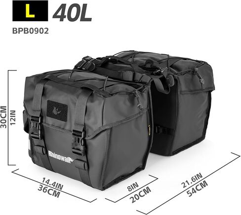 Bike Pannier Bag Premium Premium Rhinowalk Rhinowalk أكياس مزدوجة أكياس سرج لدراجات الرف الخلفي مع مقبض حمل مع إكسسوارات ركوب الدراجات العاكسة الأسود (22L) in Kuwait