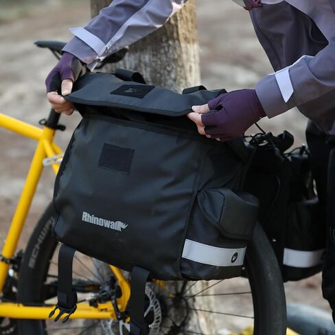 Bike Pannier Bag Premium Premium Rhinowalk Rhinowalk أكياس مزدوجة أكياس سرج لدراجات الرف الخلفي مع مقبض حمل مع إكسسوارات ركوب الدراجات العاكسة الأسود (22L) in Kuwait