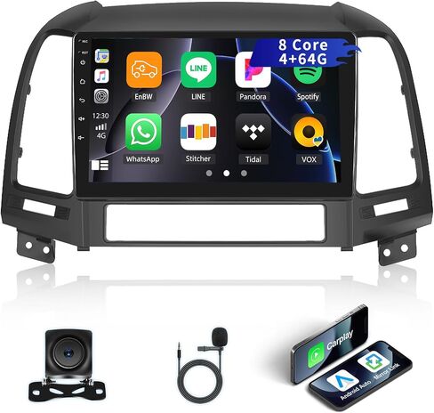 [4+64G] 8-Core Android 13 Car Stereo for Hyundai Santa Fe 2006-2012 with Wireless Carplay&Android Auto,9 Inch Car Radio with Mirror Link Bluetooth FM/RDS WiFi GPS SWC Dual USB+AHD Backup Camera in Saudi Arabia