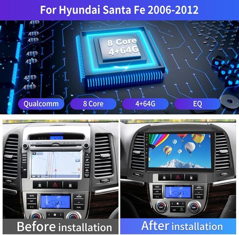 [4+64G] 8-Core Android 13 Car Stereo for Hyundai Santa Fe 2006-2012 with Wireless Carplay&Android Auto,9 Inch Car Radio with Mirror Link Bluetooth FM/RDS WiFi GPS SWC Dual USB+AHD Backup Camera in Saudi Arabia
