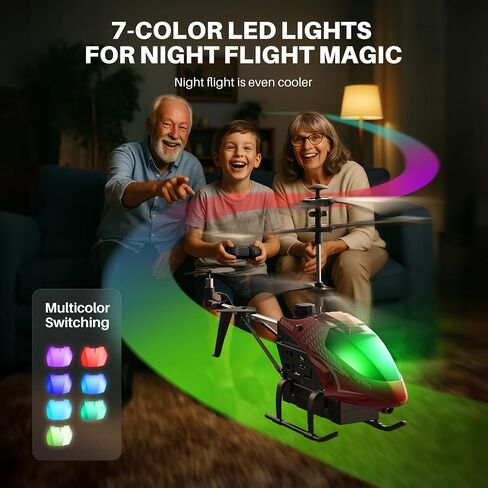 SYMA RC Helicopter for Kids, 7-Color LED Lights, 40 Min Flight Time, Red in Kuwait