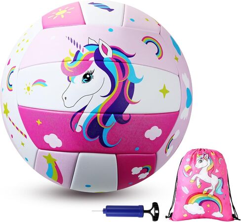 Pink Unicorn Volleyball Official Size 5 with Pump Rainbow Unicorn Backpack for Beginner Adult Indoor Outdoor Backyard Park Beach to Play Games in Saudi Arabia