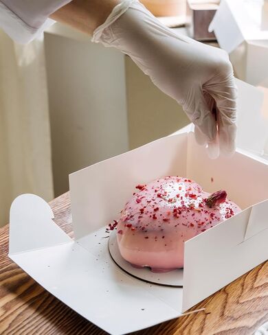 qiqee White 8x8x5 Cake Box, 4 Sets White Cake Box with Window ＆ 4 Sets 8" White Cake Round Boards, 8inch Cake Containers in Kuwait