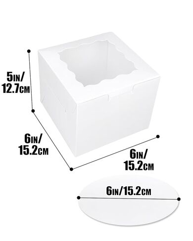 qiqee White 8x8x5 Cake Box, 4 Sets White Cake Box with Window ＆ 4 Sets 8" White Cake Round Boards, 8inch Cake Containers in Kuwait