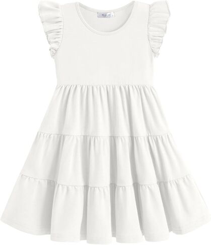 Arshiner Toddler Dress Girls Summer Ruffle Sleeve Tiered Swing Midi Casual Sundress with Pockets in Saudi Arabia