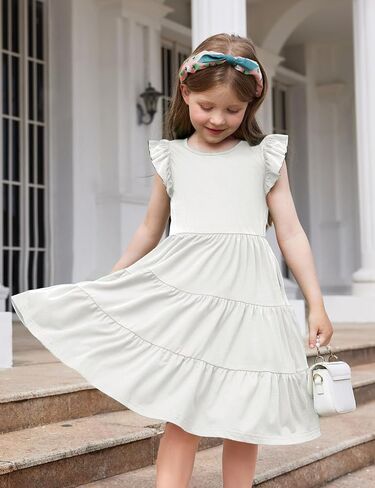 Arshiner Toddler Dress Girls Summer Ruffle Sleeve Tiered Swing Midi Casual Sundress with Pockets in Saudi Arabia