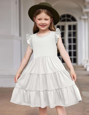 Arshiner Toddler Dress Girls Summer Ruffle Sleeve Tiered Swing Midi Casual Sundress with Pockets in Saudi Arabia