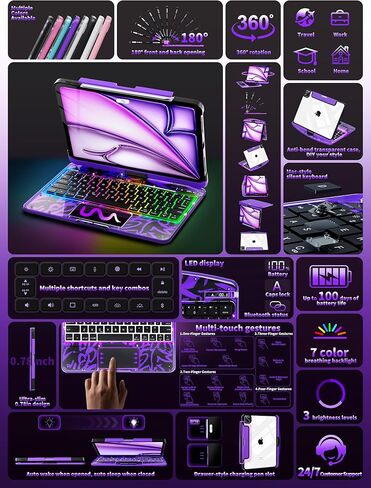 Transparent Keyboard Case for iPad Pro 12.9-inch 6th/ 5th/ 4th/ 3rd Gen, Touch Case 360° Rotating with Keyboard for iPad 12.9 inch,Trackpad,7-Colors Backlit,Nebula Core X in Kuwait
