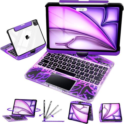 Transparent Keyboard Case for iPad Pro 12.9-inch 6th/ 5th/ 4th/ 3rd Gen, Touch Case 360° Rotating with Keyboard for iPad 12.9 inch,Trackpad,7-Colors Backlit,Nebula Core X in Kuwait