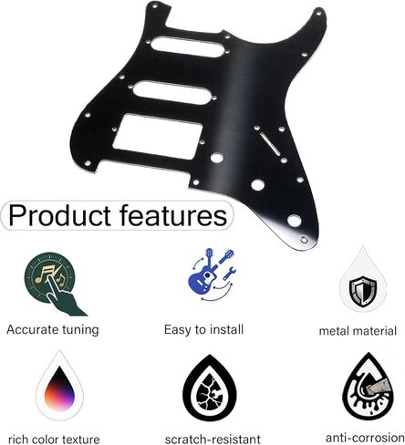 HSS Metal Guitar Pickguard 11 Hole - متوافق مع Guitars على طراز Strat و Fr Tremolo Bridges ، وتناسب سلسلة American Standard/Player ، الفولاذ المقاوم للصدأ (أسود) in Kuwait