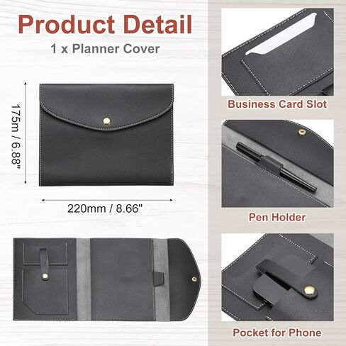 غلاف مخطط Patikil ، غلاف دفتر من الجلد A5 لبطاقات العمل مستندات دفتر ملاحظات مع زر بطاقة جيب PEN HOLDER in Kuwait