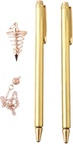 Professional Copper Dowsing Rods Metal Detecting Kit with Pendulum for Water Source Finder Treasure Hunting Tool Copper 22 Inch Length Adjustable L-Shape Design(4PCS) in Kuwait