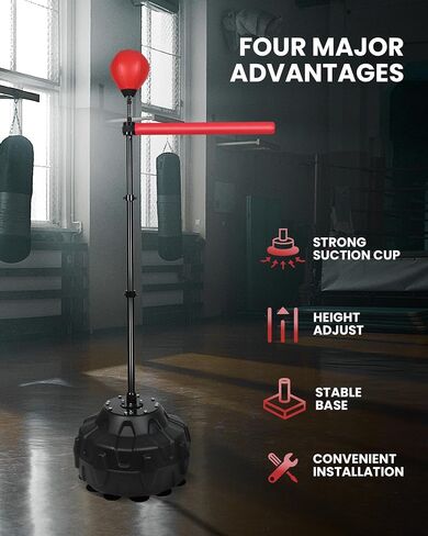 Stable 360° Rotating Boxing Trainer - Adjustable Reflex Ball & Punching Bag Set with Non-Slip Base for Home Gym (Red) in Saudi Arabia