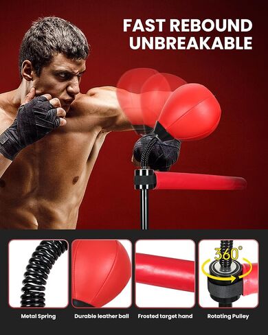 Stable 360° Rotating Boxing Trainer - Adjustable Reflex Ball & Punching Bag Set with Non-Slip Base for Home Gym (Red) in Saudi Arabia