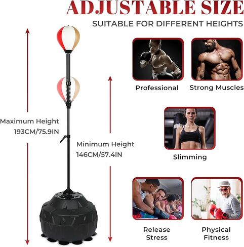 BAN BAN BROFLESS Speed ​​Bag Bag Bag Bag BAS BASE BAS مع ارتفاع قابل للتعديل والربيع المعزز كرة الإغاثة المتين القوية لتمرين MMA WWE （الذهب الأبيض الأحمر） in Saudi Arabia
