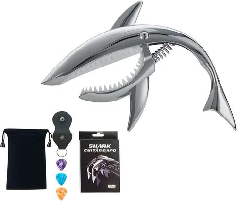 shark Capo， Suitable for acoustic guitar, electric guitar, classical guitar, with 3 picks, 1 pick bag, 1 velvet bag, zinc alloy material capo (Wood color) in Saudi Arabia