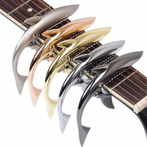 shark Capo， Suitable for acoustic guitar, electric guitar, classical guitar, with 3 picks, 1 pick bag, 1 velvet bag, zinc alloy material capo (Wood color) in Saudi Arabia