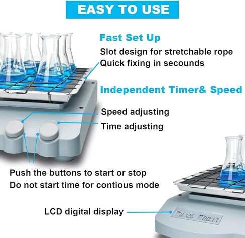Digital Lab Orbital Shaker, 70-400RPM Mixer with Stretchable Rope Slot, 3kg Capacity, Circular Motion, 1min-19h59min Timer for Erlenmeyer Flasks & Petri Dishes in Saudi Arabia