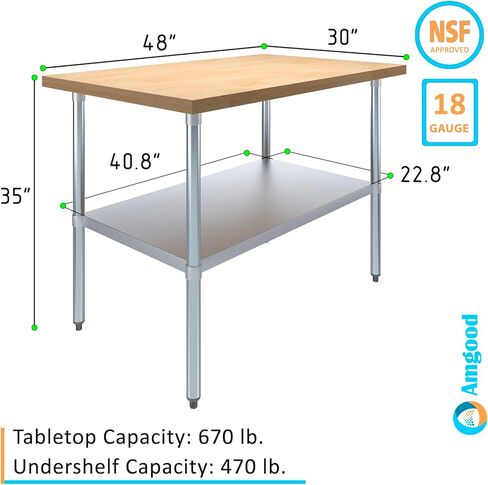 AMGOOD 30 "× 48" طاولة عمل خشبية من خشب القيقب مع سعة قابلة للتعديل in Saudi Arabia