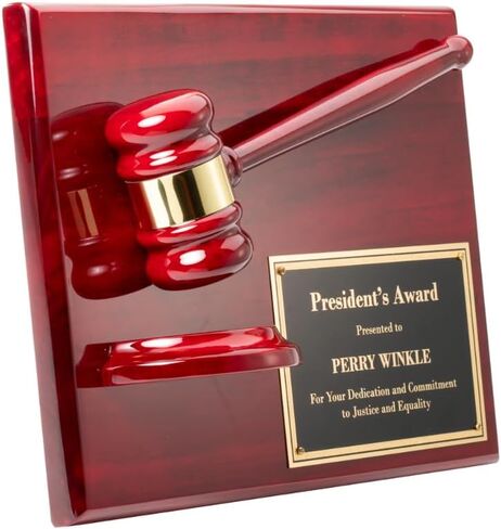 Premium Rosewood Gavel and Block Plaque – 9x12 Inch Recognition Award with Black Brass Plate and Free Custom Engraving for Legal or Corporate Honors in Saudi Arabia