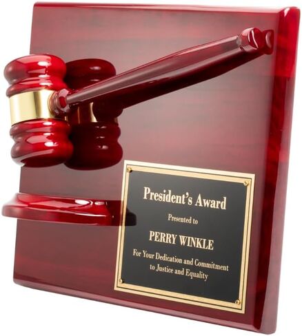 Premium Rosewood Gavel and Block Plaque – 9x12 Inch Recognition Award with Black Brass Plate and Free Custom Engraving for Legal or Corporate Honors in Saudi Arabia