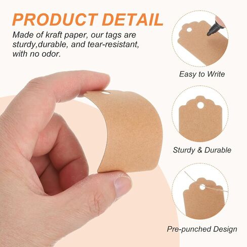 PATIKIL 100 Pcs Blank Gift Tags with String, 3.8x1.8 Inch Kraft Paper Tags Gift Bags Tags Rectangular Wave Label with Holes for Wedding Holiday Party Favor Clothes Craft, White in Saudi Arabia