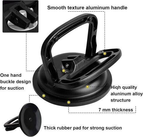Glass Suction Cup Heavy Duty Aluminum Vacuum Plate Puller Handle Holder Hooks Duty Galss Lifting/Tile Suction Cup Lifter/Moving Glass/Pad for Lifting (Black, 2Pack) in Kuwait