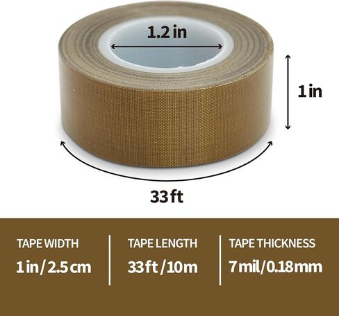 شريط Teflon ، شريط درجة حرارة عالية لآلة سدادات الفراغ ، سدادات الدافع اليدوي ، 1 بوصة × 33 قدم × 0.18 ملم in Kuwait