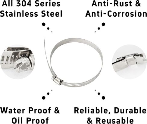 5PCS Fuel Line Hose Clamps, Stainless Steel Worm Drive Clamp Kit, Precision Adjustable Range 5.55"-6.5" Inch (141mm-165mm) for Auto, Marine & Water Pipe Connections in Saudi Arabia