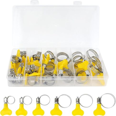 Wuyaoyao 30PCS Hose Clamps Assortment Kit, 5 Sizes 8-29mm Key-Type Adjustable Stainless Steel Worm Gear Hose Clamp for Water Pipe, Fuel Line, Plumbing, Home, Automotive, Mechanical Applications in Saudi Arabia