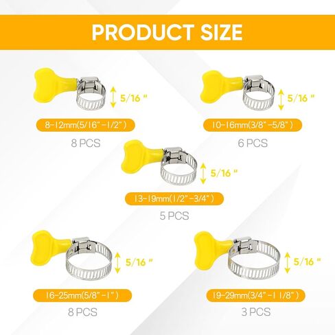 Wuyaoyao 30PCS Hose Clamps Assortment Kit, 5 Sizes 8-29mm Key-Type Adjustable Stainless Steel Worm Gear Hose Clamp for Water Pipe, Fuel Line, Plumbing, Home, Automotive, Mechanical Applications in Saudi Arabia