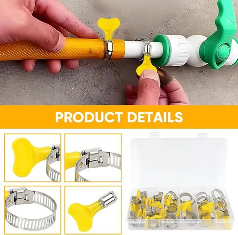 Wuyaoyao 30PCS Hose Clamps Assortment Kit, 5 Sizes 8-29mm Key-Type Adjustable Stainless Steel Worm Gear Hose Clamp for Water Pipe, Fuel Line, Plumbing, Home, Automotive, Mechanical Applications in Saudi Arabia