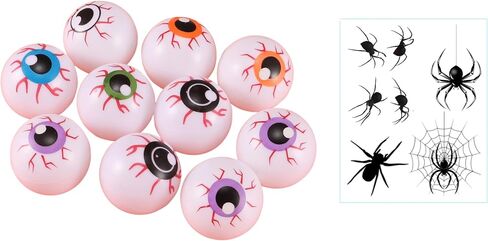 Yeahgoshopping Plastic Eyeball Halloween Ping Pong Fake Zombie Balls for Halloween Cat Toy, Decoration or Table Tennis Playing - 12 Pcs w/Same Color + 1 Random Spider Tattoo in Kuwait