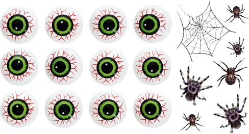 Yeahgoshopping Plastic Eyeball Halloween Ping Pong Fake Zombie Balls for Halloween Cat Toy, Decoration or Table Tennis Playing - 12 Pcs w/Same Color + 1 Random Spider Tattoo in Kuwait