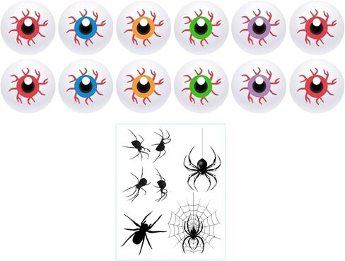 Yeahgoshopping Plastic Eyeball Halloween Ping Pong Fake Zombie Balls for Halloween Cat Toy, Decoration or Table Tennis Playing - 12 Pcs w/Same Color + 1 Random Spider Tattoo in Kuwait