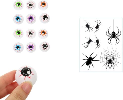 Yeahgoshopping Plastic Eyeball Halloween Ping Pong Fake Zombie Balls for Halloween Cat Toy, Decoration or Table Tennis Playing - 12 Pcs w/Same Color + 1 Random Spider Tattoo in Kuwait