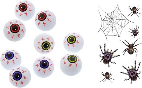 Yeahgoshopping Plastic Eyeball Halloween Ping Pong Fake Zombie Balls for Halloween Cat Toy, Decoration or Table Tennis Playing - 12 Pcs w/Same Color + 1 Random Spider Tattoo in Kuwait