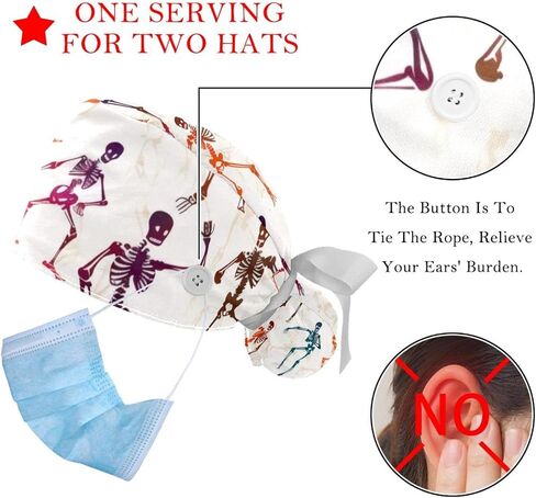 IROLSKDNFH 2 Pcs Working Cap with Buttons Sweatband Cute Bear Ribbon Tie Back Bouffant Hats in Kuwait
