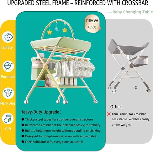 Changing Table, Portable Baby Changing Table with Wheels, Upgraded Foldable Diaper Changing Station with 5-Level Adjustable Height & Large Nursery Organizer Storage for Newborn Infant (Beige) in Kuwait